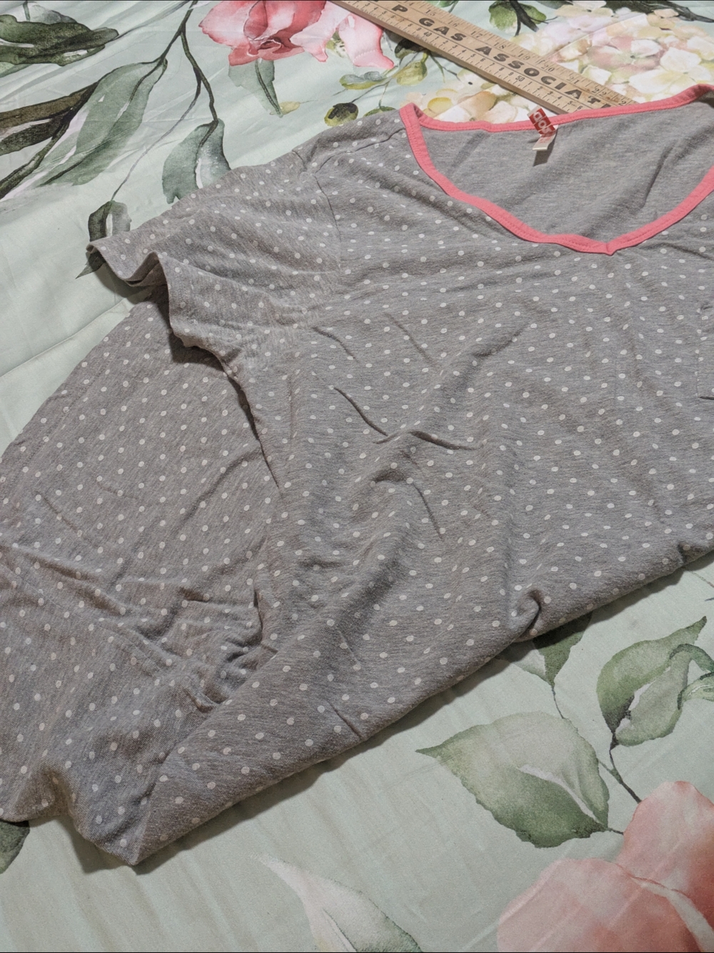 Izod Grey Polka Dot Short Sleeve Nightshirt with Pink Trim